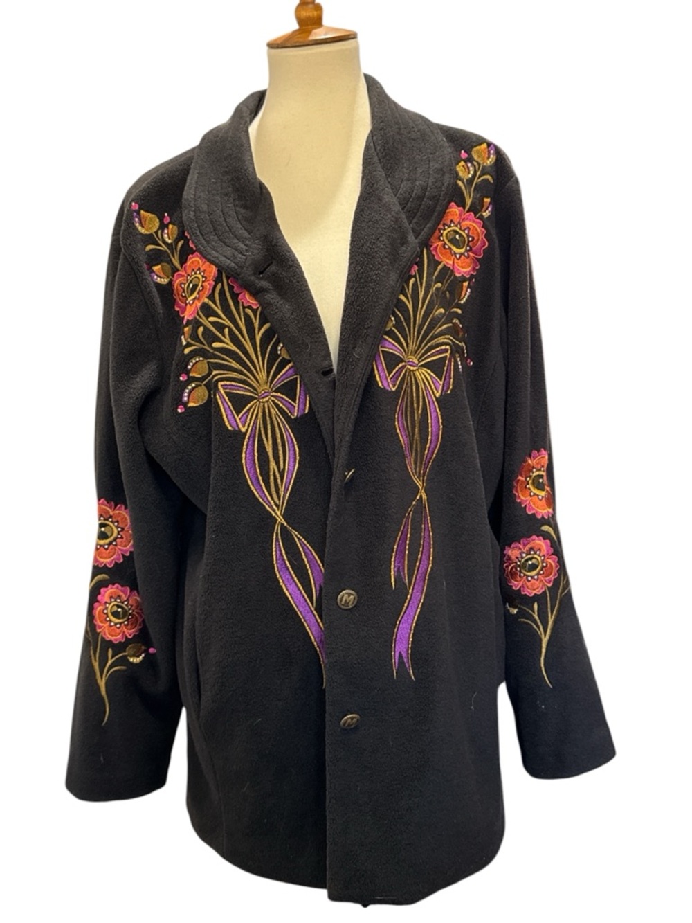 Bob Mackie Black Wearable Art Jacket with Gold Logo Embroidery